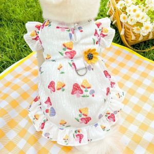 PETPARADIS Thin Breathable Dog Love Printed Skirt Cooling Skirt Mushroom Pattern Pet Suspenders Vest Princess Style Flutter Sleeve Dog Clothing Summer Season