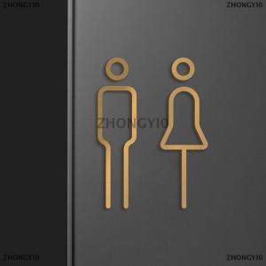 [COD] ZHONGYI0 Black Color Toilet Sign Plate Brass Wash Room Door Wall Label Sticker Wc Holder Signage Board