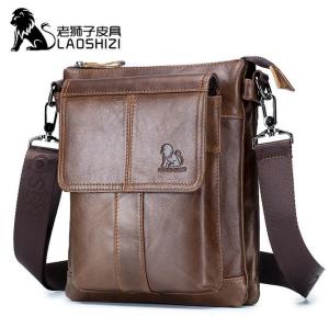 LAOSHIZI Cowhide Mens Messenger Bag 100% Genuine Leather Crossbody Business Bag