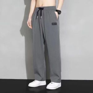 Z1BEE【M-5XL】2025 Mens Ice Silk Quick Dry Sports Pants Lightweight Loose Wide Leg Summer Fall Casual Straight Trousers Plus Size