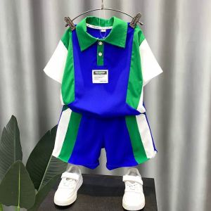 Đồ bộ bé trai cổ trụ cotton phối góc hình in chữ B cho bé từ 13-50kg