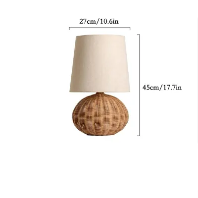 Natural Woven Rattan Table Lamp Modern Desk Lamp With Linen Shade Cozy Bedside Lamp For Bedroom Living Room Dining Room | Lampu Meja Moden