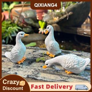【QIXIANG4】 3 cái dễ thương màu trắng vịt thủy canh hoa sen Nồi Retro nhựa Tượng điêu khắc ngoài trời cho nhà văn phòng bàn vườn bàn trang trí nội thất trang trí