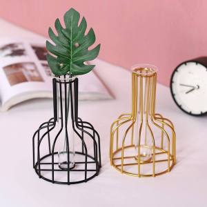 [TT] Metal Flower Vase Nordic Modern Golden Frame Table Decoration Plant Holder Tube Glass For Gift / Wedding Event - Pasu Bunga Bingkai Besi Hiasan Rumah Moden Black