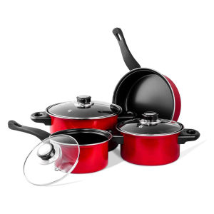 Non-Stick Carbon Steel Coating Cookware 7 piece Pan & Pot Set (Red) Keimav