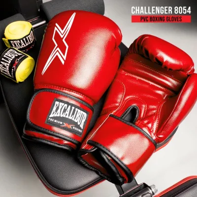 Excalibur CHALLENGER 8054 Premium PVC Leather Boxing Gloves Black Red Blue 8oz to 16oz