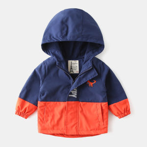 Rolanko 2-7 Years Kids Boys Windbreaker Jacket Coat Students Casual Hooded Blue Orange Top Toddler Zip Waterproof  Dust Clothes