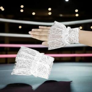 [ShiFu] Women Arm Sleeves With Short Tassels White And Black Pleated Cuff Beautiful Lace Accessories Outdoor Embellishments