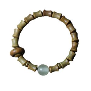 OMQAIO Có thể điều chỉnh Đơn giản Trung Quốc Phong Cách Trang Sức Đồ trang sức Quà Tặng Handmade Bangles Cổ Vòng Đeo Tay Phụ nữ Trang Sức Phụ Kiện Màu xanh lá cây Gỗ Đàn Hương Tay Nhẫn Mân Côi Trang Trí Vòng Đeo Tay Evernight Vòng Đeo Tay