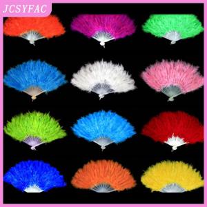 JCSYFAC 9 Colors New Costume Wedding Showgirl Dance Folding Hand Feather Fan Fancy
