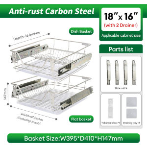 TOAO 1/2PCS Pull Out Basket Stainless Dish Rack Pull Out Tray Plate Drawer Cabinet for Kitchen【Upgrade】