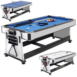 Multipurpose 4-in-1 7ft Flip-Over Table (Pool Game + Table Tennis + Table Hockey + Working Table)