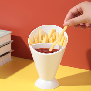 2 in1 Cone Salad Cup Multifunctional French Fry Holder Cone Plastic Cups Sauces Snacks Dessert Plate Ketchup Slant Cup Snack Cone Stand for Home Restaurant