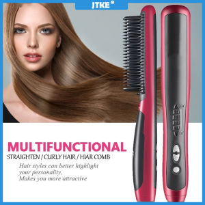 JTKE Multifunctional Hair Straightening Brush Men Beard Straightener Heated Brush Ceramic Curler Iron Hot Comb Straight Electric Hairbrush