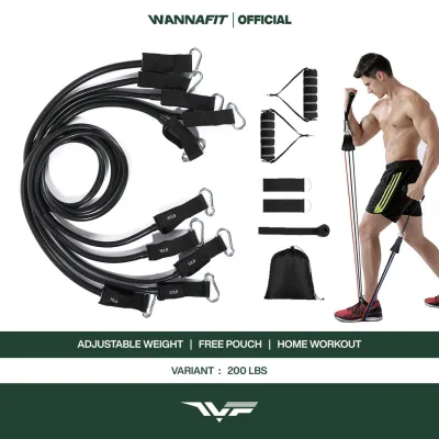 WANNAFIT 11 in 1 Pro Resistance Band 200lbs Set | Alat Olahraga Rumah