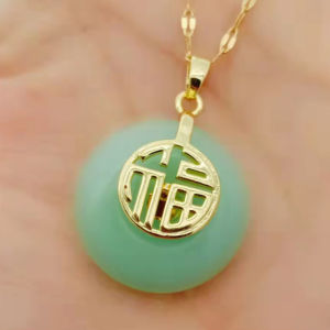 Sinboia Natural Hetian Jade Necklace Lucky Charm Bliss Necklace For Women With Gold Chain