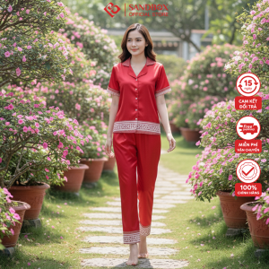 Đồ bộ nữ pijama SANDBOX lụa latin cao cấp thiết kế áo cộc tay quần dài họa tiết độc quyền BPC25007 -01