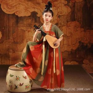 Cosplay Summer Chinese Folk Dance Perform Wear clothes hanfu girl kids Child Tang Dynasty traditional dress ancient Stage Carnival Performance Dress for 4 5 6 7 8 9 10 11 years old