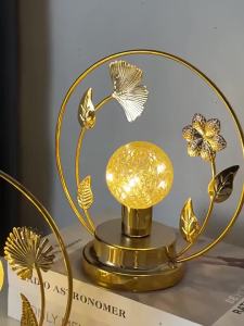 xpkQ Butterfly/Leaf Shape LED Night Light Hollow Out Round Ring Metal Table Lamp Warm Lighting Iron Material Decorative Light Bedside 8N6Y2