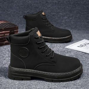 2023 Genuine Leather Korean Martin Boots Comfortable Chunky Boots High Cut Fashion Black Boots for Men