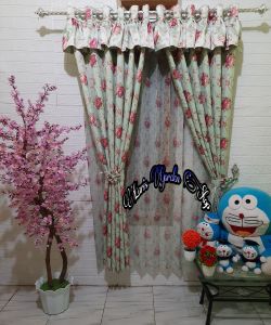 Gorden Hordeng Jendela Smokring Poni Rempel Motip Shabby Bolak Balik Pintu Kamar Blackout Tebal