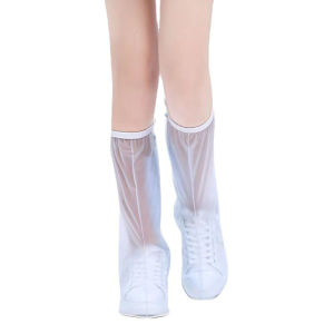 Waterproof Thick Plastic Rain Shoe Covers PVC Foot Cover Outdoors Water Resistant Cover M/L/XL (White)