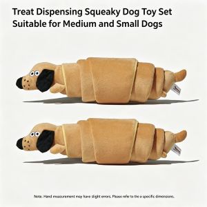 2026 Squeaky Croissant Dachshund Plush Toy Chew-Resistant Imitation Plush PuppyToy Tug Toy ForInteractive Play Great Gift