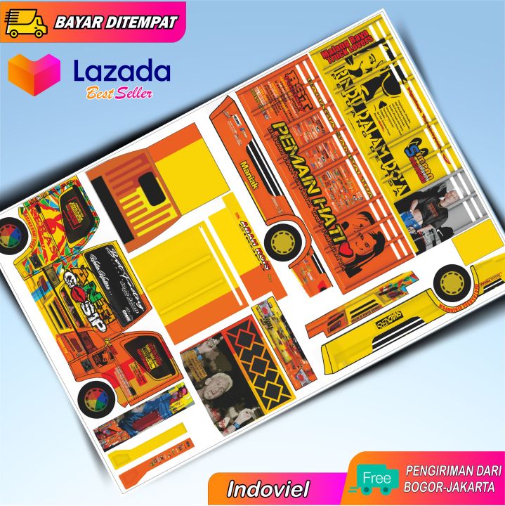 Lembar pola stiker papercraft untuk membuat miniatur truk oleng size 30 cm
