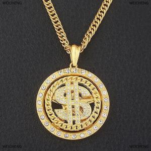 [COD] WEICHENG Big Rotatable US Dollar Money Sign Pendant Necklace Men Rapper Hip Hop