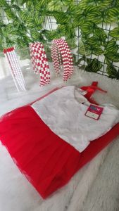 Dress Anak Merah Putih Free Bando Mutiara Dress Brukat Tutu Gaun Anak