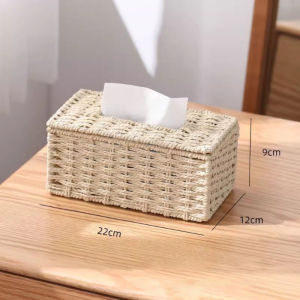 Woven Tissue Box Holder Handmade Rattan Style Large Capacity Decorative Tissue Case For Table Office