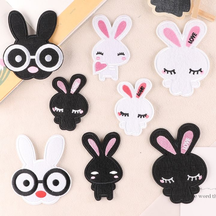Sticker ủi nhiệt thêu logo hình Con thỏ đen trắng - Miếng vá ủi quần áo ...