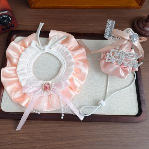 TAMARAH Bowknot Pet Birthday Hat Scarf Set Rhinestone Cute Happy Birthday Cone Hat Comfortable Adjustable Birthday Hat and Collar Set Puppy Costume