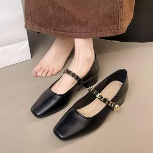 Free Shipping WomenS Everyday Retro Shoes 2026 Spring/Autumn New Collection Chain-Detail Shallow-Toe Flats Versatile Single-Strap Design