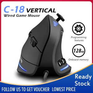 Zelotes C-18 Vertical Wired Gaming Mouse 11 Programmable Buttons Adjustable 10000DPI Laser Engine RGB Light Belt 128KB On-board Memory