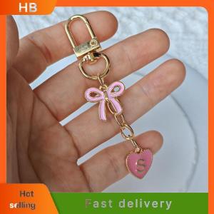 HB Creative Letters Metal Pink Bow Keychain Fashion A-Z 26 Letters Keyring Charms Mobile Phone Key Holders Bag Accessories Gift