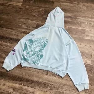 Women Shahzad Clothing Joestar Style Zip Hoodies Men JoJo Light Blue Star Tusk Print Oversized Embroidery Couple Sweatshirt Tops2026