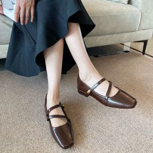 Free Shipping Retro Square-Toe Shallow Shoes For Women 2026 Spring/Autumn New Collection Elegant And Versatile High-Heeled Flats