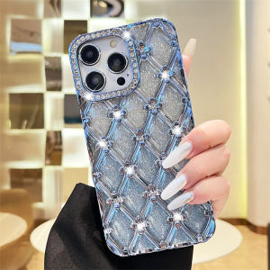 Korean Plating Glitter Diamond Rhombus Soft Phone Case For iPhone 15 16 17 Pro Max 15 16 Plus 17 AIR Bling Rhinestones Shockproof Shell Back Cover