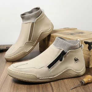 Kulit Sepatu Boots Pria Ankle Boots High Cut Keren Semi Formal Shoes Resleting Kerja Klasik Karet Ringan Lentur 365