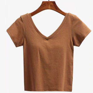 【SG stock】 Premium Cotton Short Sleeves Bra Top Padded Top Tee V Neck Top U Back Top BT48