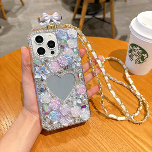 Silicone soft shell For Samsung With Diagonal Strap Lanyard Rhinestone Cover Diamond Case Mobile Phone Case Protective Shell For Samsung Galaxy S24 Ultra S24 Plus S23 Ultra S22 Ultra S23 Plus S21 Plus Note10 Plus Note20 Ultra With Mirror