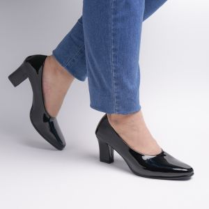 Sepatu Hak Tinggi 7cm Big size 35 - 43 Pantofel Cewek Kerja Formal Hitam Mengkilap Lancip