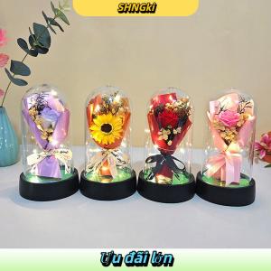 SHNGki 1 Bộ vĩnh cửu Rose ánh sáng xà phòng hoa trong Acrylic Bìa LED Valentine ngày quà tặng cho bạn gái bà mẹ ngày cưới phù dâu Quà Tặng