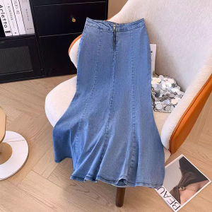 Bigsize 6XL rok korean style panjang rok jeans wanita Jumbo Biru rok stretch highwaist fashion