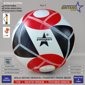 Bola Sepak Size 5 Original Passport Model Press Mesin Bahan Kulit PU Kualitas Terbaik