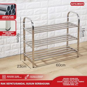 Rak Sepatu Sandal 3 4 5 6 10 Susun Stainless Steel Multifungsi Cover Anti Debu Portable Kuat