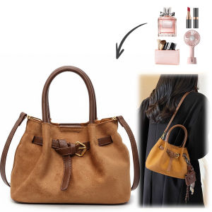 Women Faux Suede Retro Shoulder Bag with Adjustable Strap Vintage Crossbody Bag Solid Color Top Handle Purse for Travel Work Without Pendant