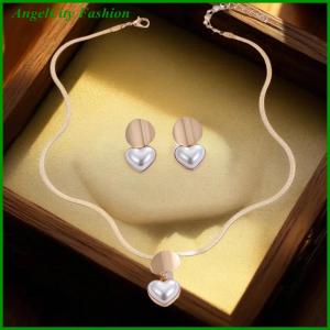 AngelCity Fashion Store 2Pcs Minimalist Creative Heart-shaped Pendant Snake Chain Necklace Earrings Sets For Women Jewelry