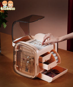 Kotak Penyimpanan Barang Kemas Berkompartmen Luxury Multi Compartment Jewelry Storage Box Large Size with Handle Anti-Dust Cover Jewelry Case Accessories Storage Box HAB045